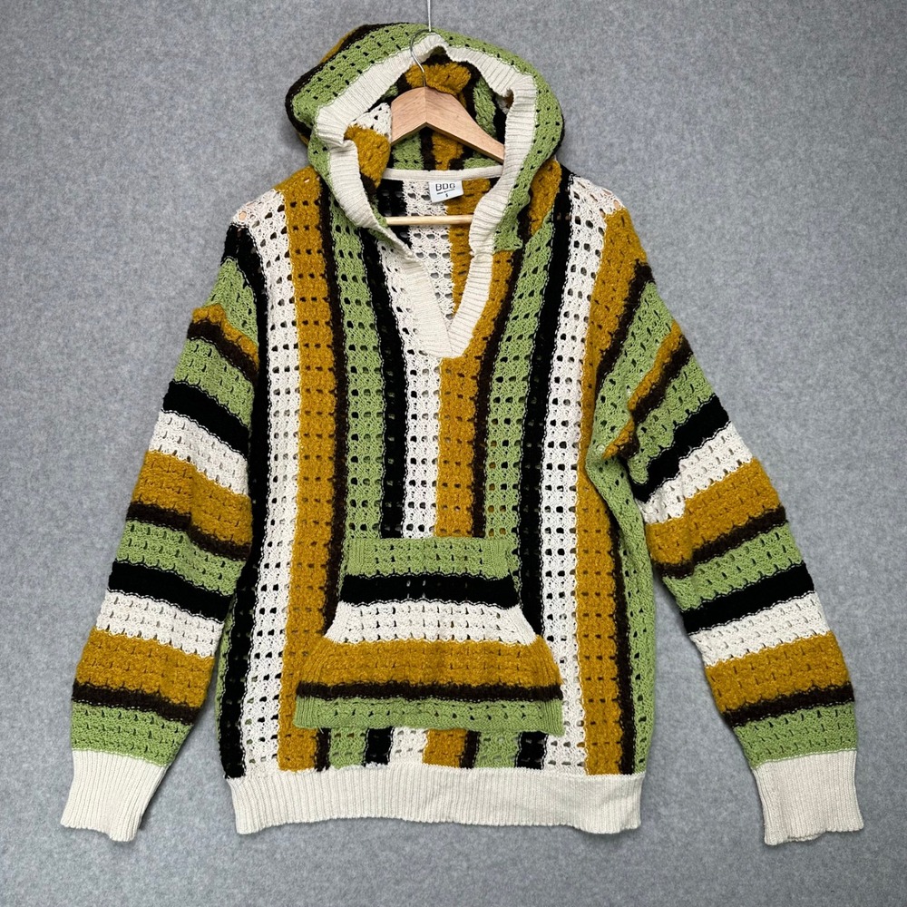 BDG Urban Outfitters Garden Crochet Hoodie Sweatshirt Green Yellow Black White S